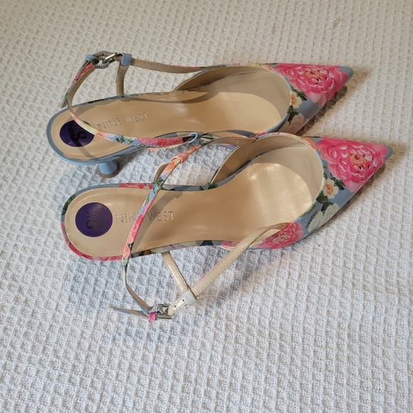 Nine West Floral Slingback Heels - Pink and Blue - Picture 6 of 9